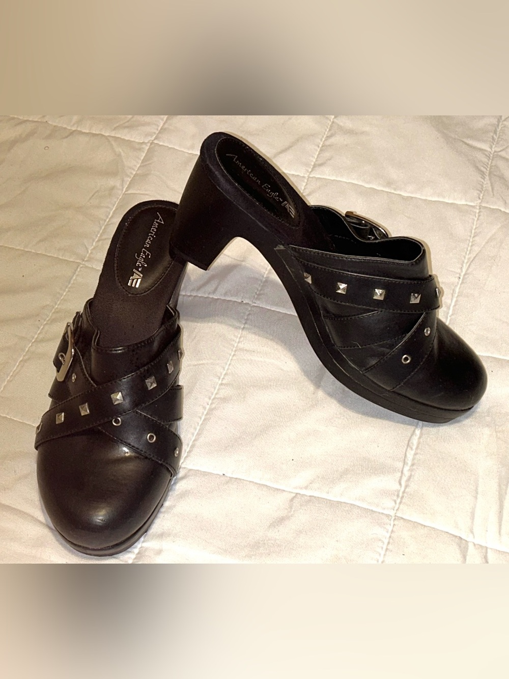 Vintage Y2k American Eagle Womens Black Clog Slip On Shoes  Chunky Heel Sz 9.5